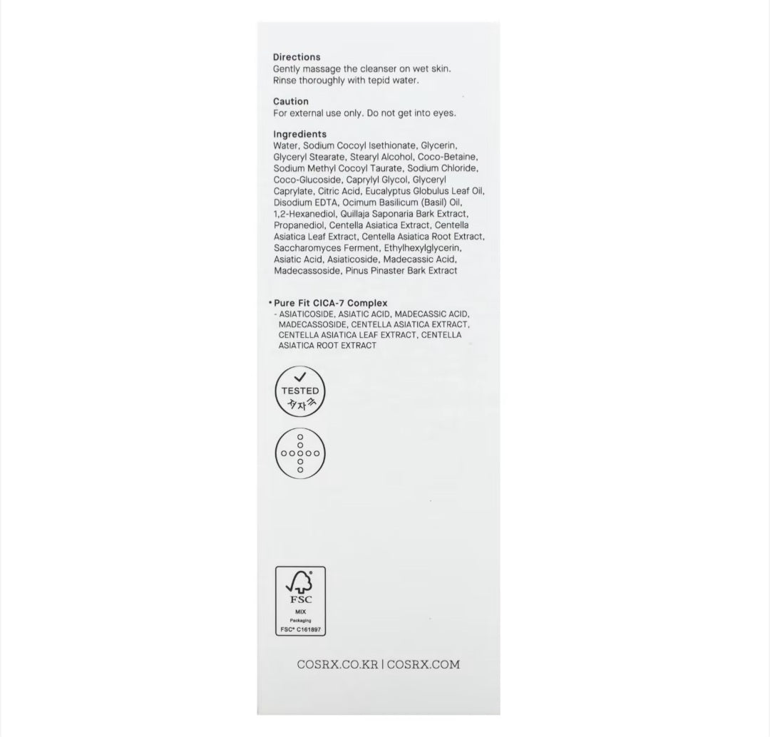 CosRx
Cica Cleanser, Cica-7 Solution, 5.07 fl oz (150 ml