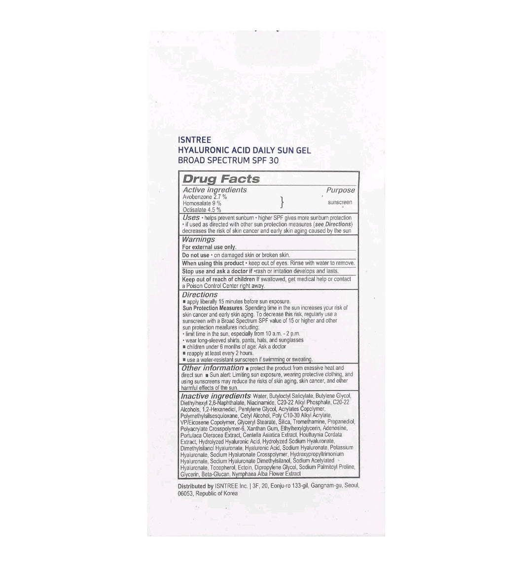 Isntree
Hyaluronic Acid Daily Sun Gel SPF30 PA+++