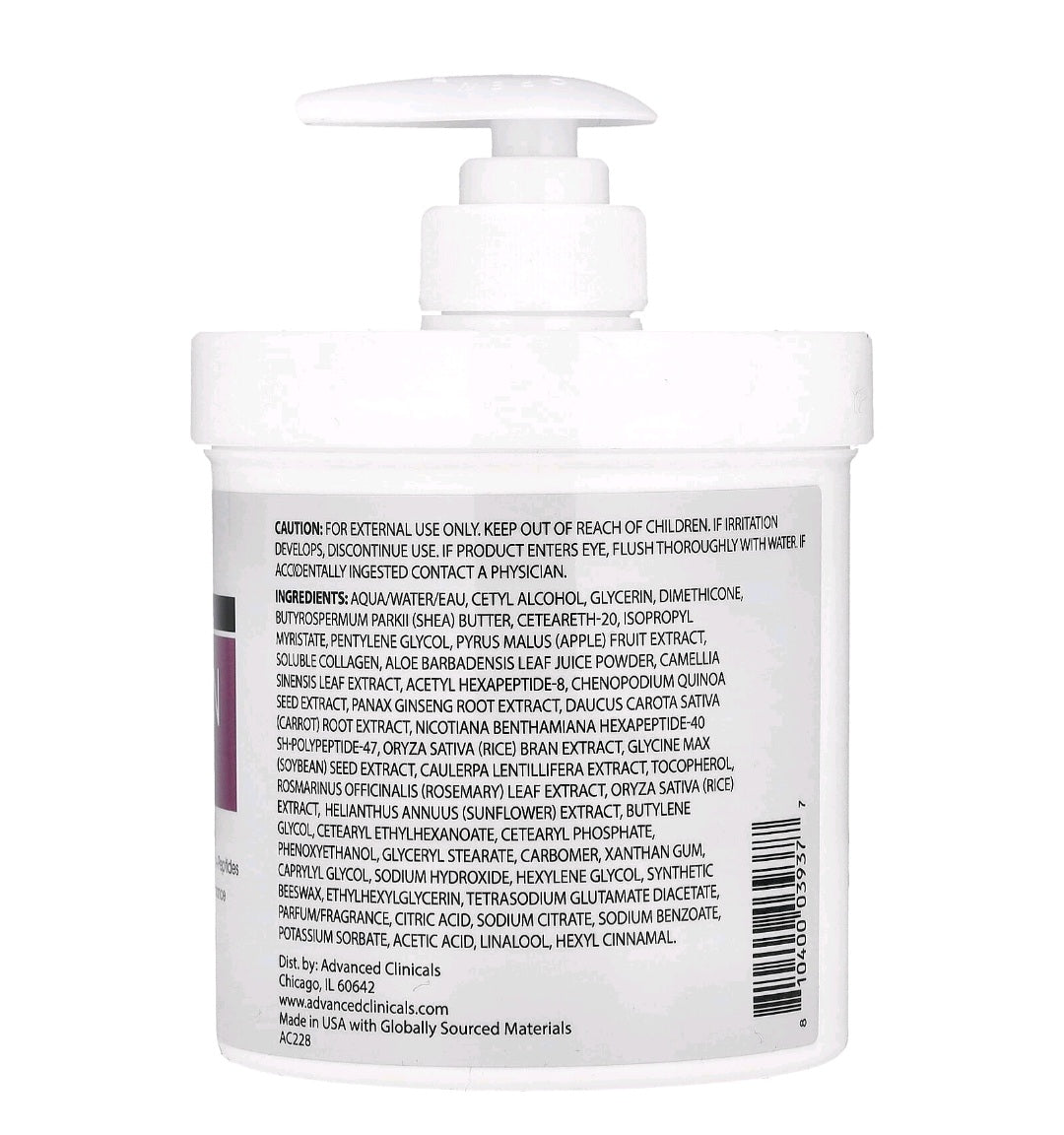 Advanced Clinical's Collagen+ Peptide Firming Body Cream 454g