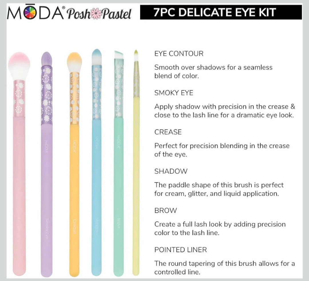 MODA Posh Pastel 7pc Delicate Eye Makeup Brush Kit