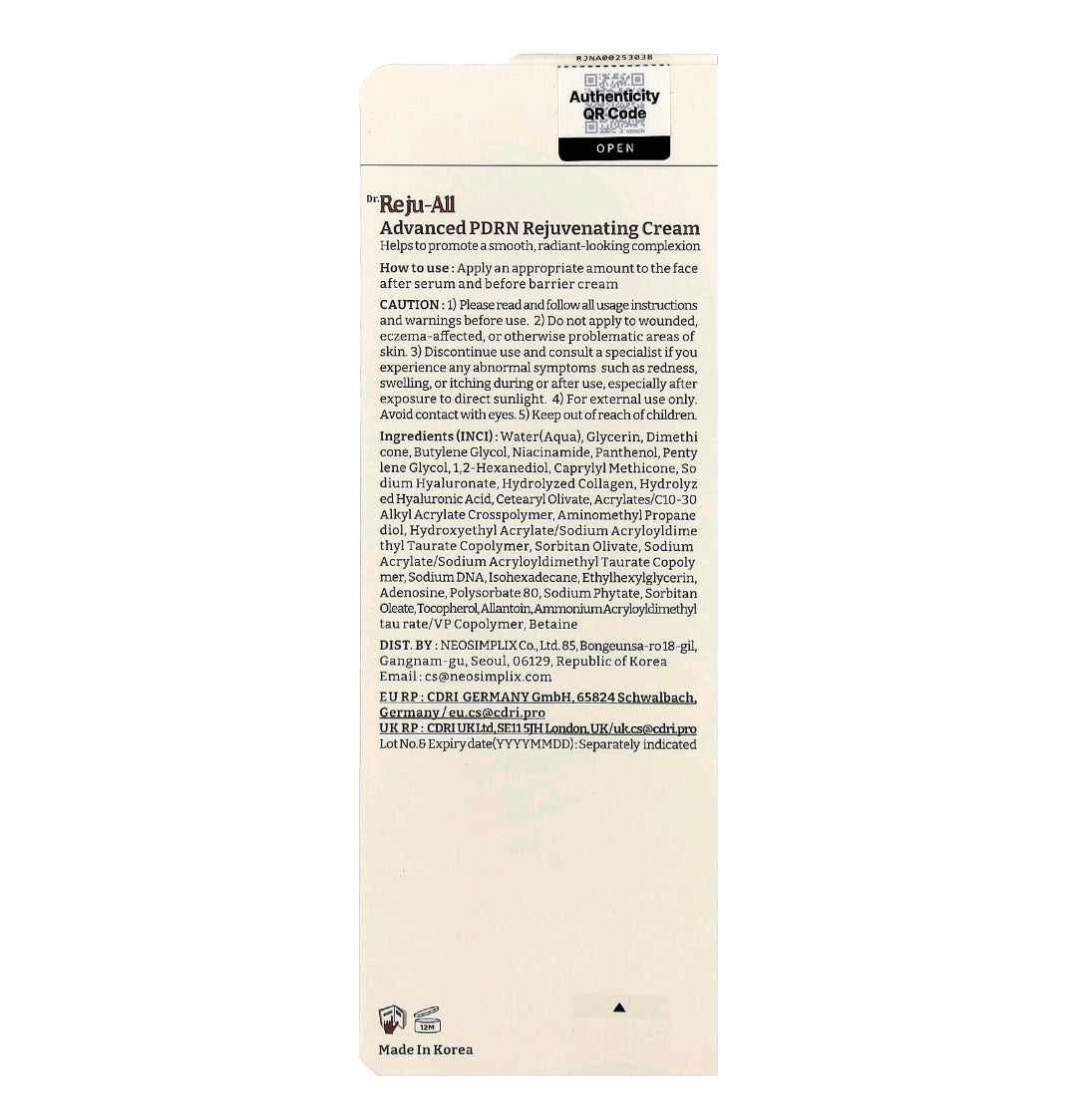 Dr. Reju-All, Advanced PDRN Rejuvenating Cream, 20ml