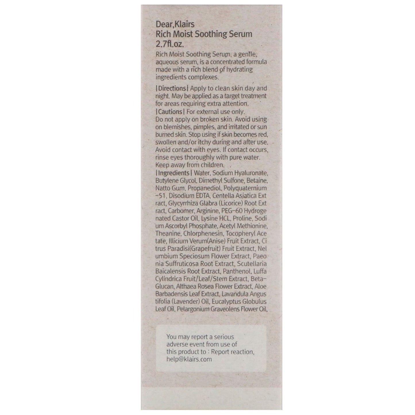 Dear, Klairs, Rich Moist Soothing Serum