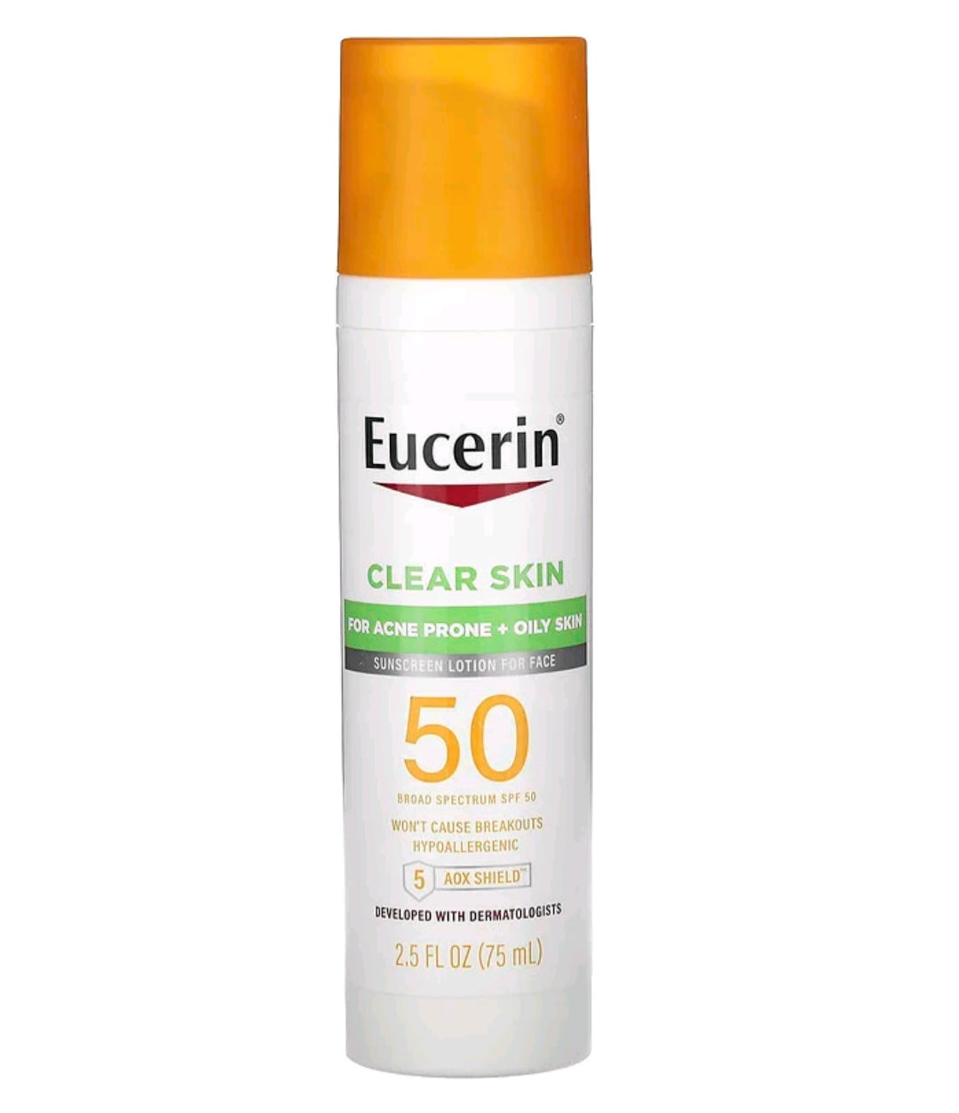 Eucerin Clear Skin, Lightweight Sunscreen Lotion for Face, SPF 50, Fragrance Free, 2.5 fl oz (75 ml)