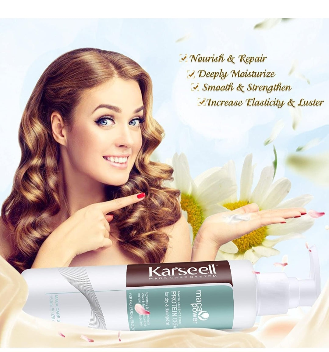 Karseell Leave-in Hair Mask Rinse Less Conditioner Hair Repairs Protein Cream for Dry Damaged Hair Argan Oil Treatment 150ml