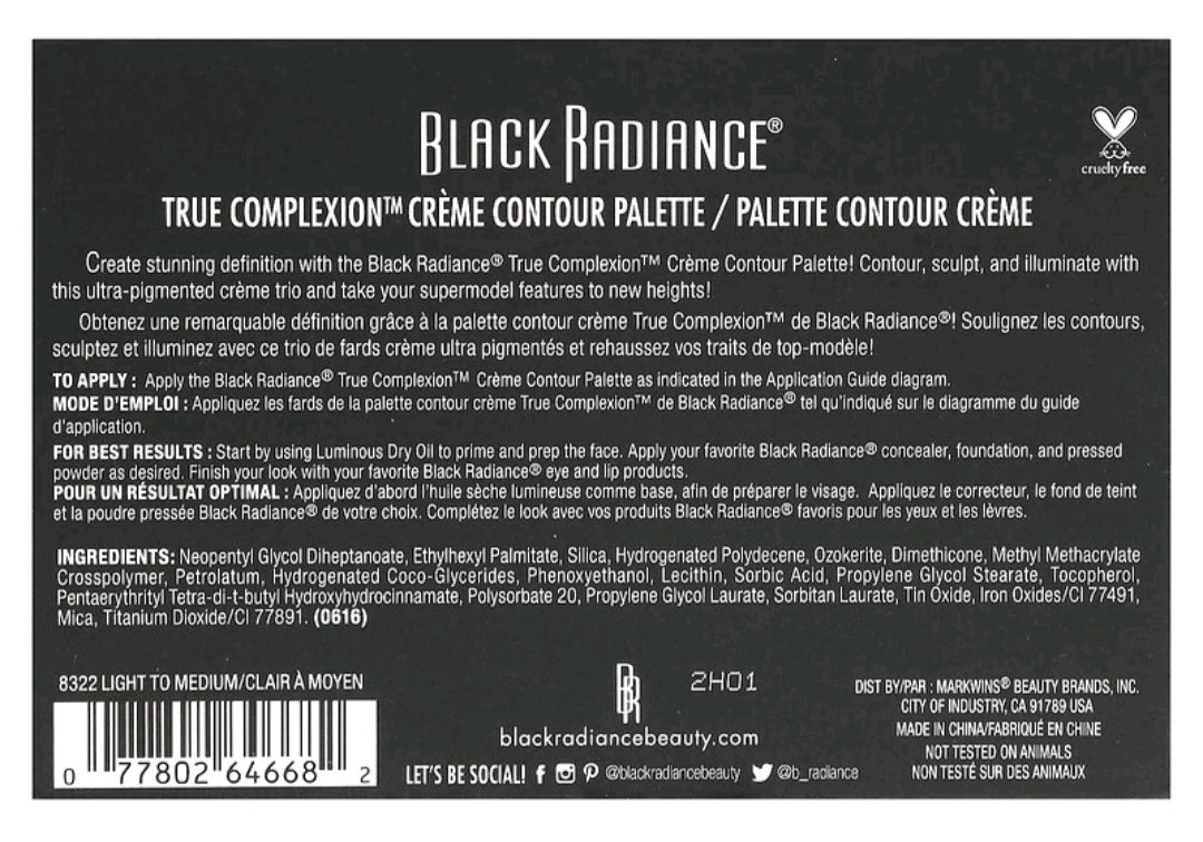 Black Radiance True Complexion, Creme Contour Palette, 8322 Light To Medium, 0.26 oz (7.5 g)