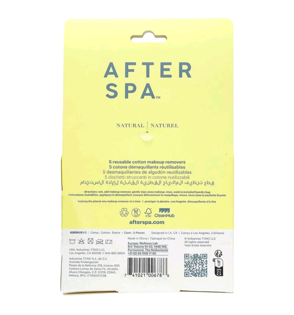 Afterspa Reusable Cotton Make Up Removers + Laundry Bag, 6 Piece Set