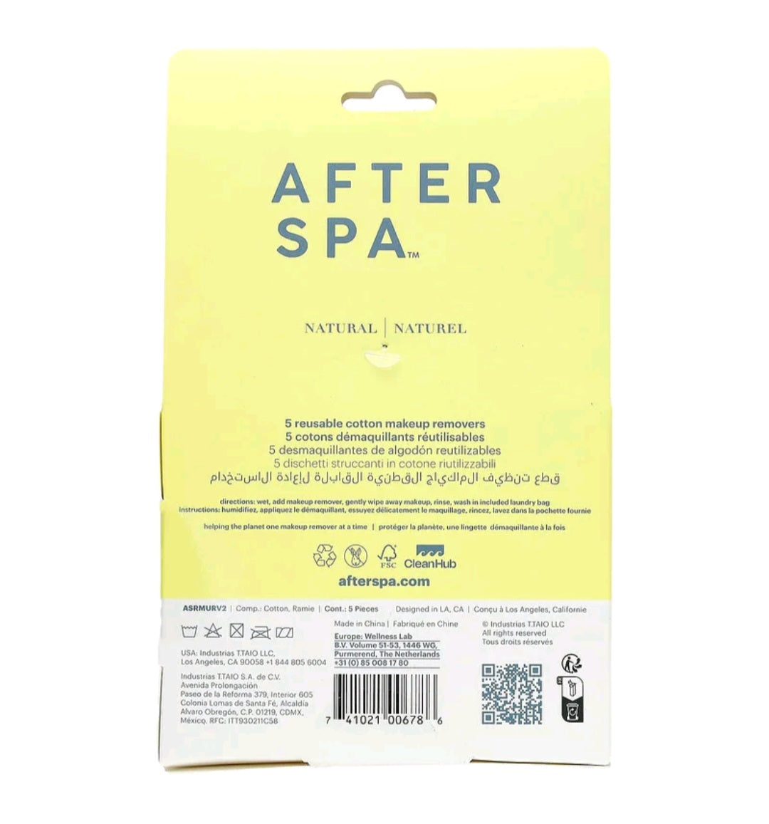 Afterspa Reusable Cotton Make Up Removers + Laundry Bag, 6 Piece Set