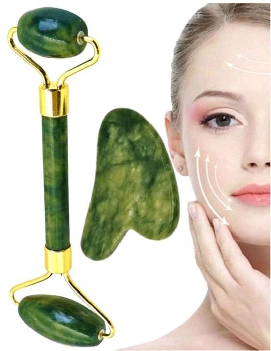 Natural Gua Sha & Jade Roller For Face Set Self  Facial Skin Care Tools