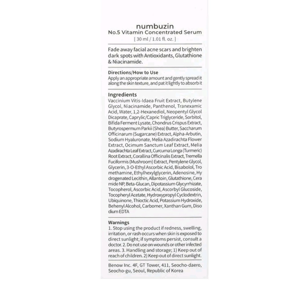 Numbuzin No.5 Vitamin Concentrated Serum, 1.01 fl oz (30 ml)