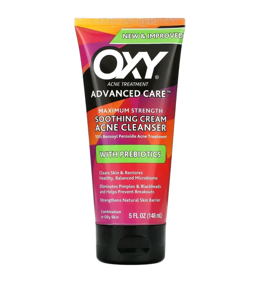 Oxi Skin Care Soothing Cream Acne Cleanser with Prebiotics, Maximum Strength, 5 fl oz (148 ml)