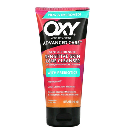 Oxi Skin Care Sensitive Skin Acne Cleanser with Prebiotics, Fragrance Free, 5 fl oz (148 ml)