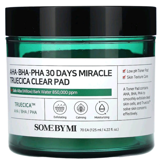 Some By Mi AHA/BHA/PHA, 30 Days Miracle Truecica Clear Pad, 70 Pads, 4.22 fl oz (125 ml)