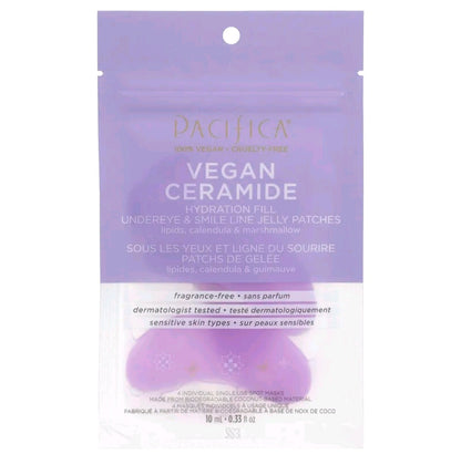 Pacifica Vegan Ceramide, Hydration Fill Undereye & Smile Line Jelly Patches, Fragrance-Free, 4 Patches, 0.33 fl oz (10 ml)