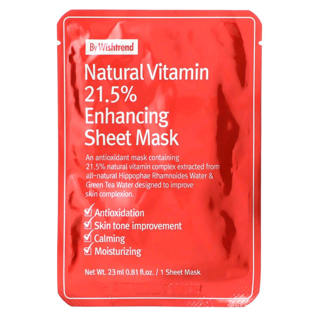 By Wishtrend Natural Vitamin 21.5% Enhancing Beauty Sheet Mask, 1 Sheet, 0.81 fl oz (23 ml)