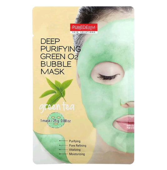 Purederm Deep Purifying Green O2 Bubble Beauty Mask, Green Tea, 1 Sheet Mask, 0.88 oz (25 g)