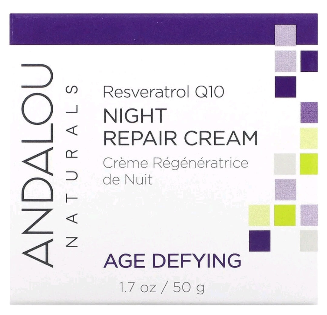 Andalou Naturals Night Repair Cream, Resveratrol Q10, 1.7 oz (50 g)