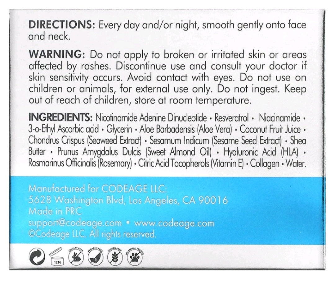 Codeage Eternal Platinum NAD Face Cream, 1.8 oz (50 g)