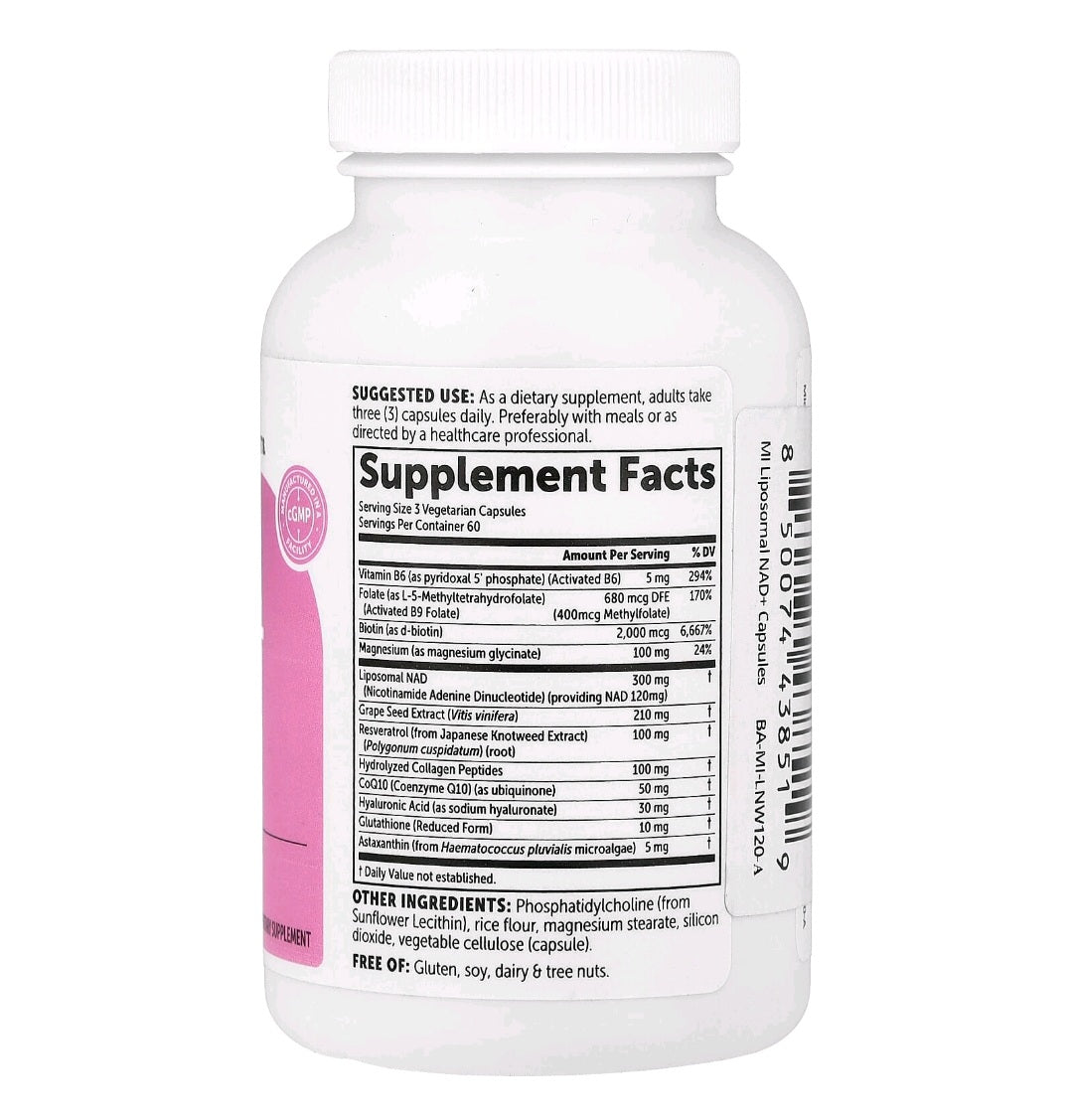 Micro Ingredients Liposomal NAD+ for Women Complex, 180 Veggie Capsules