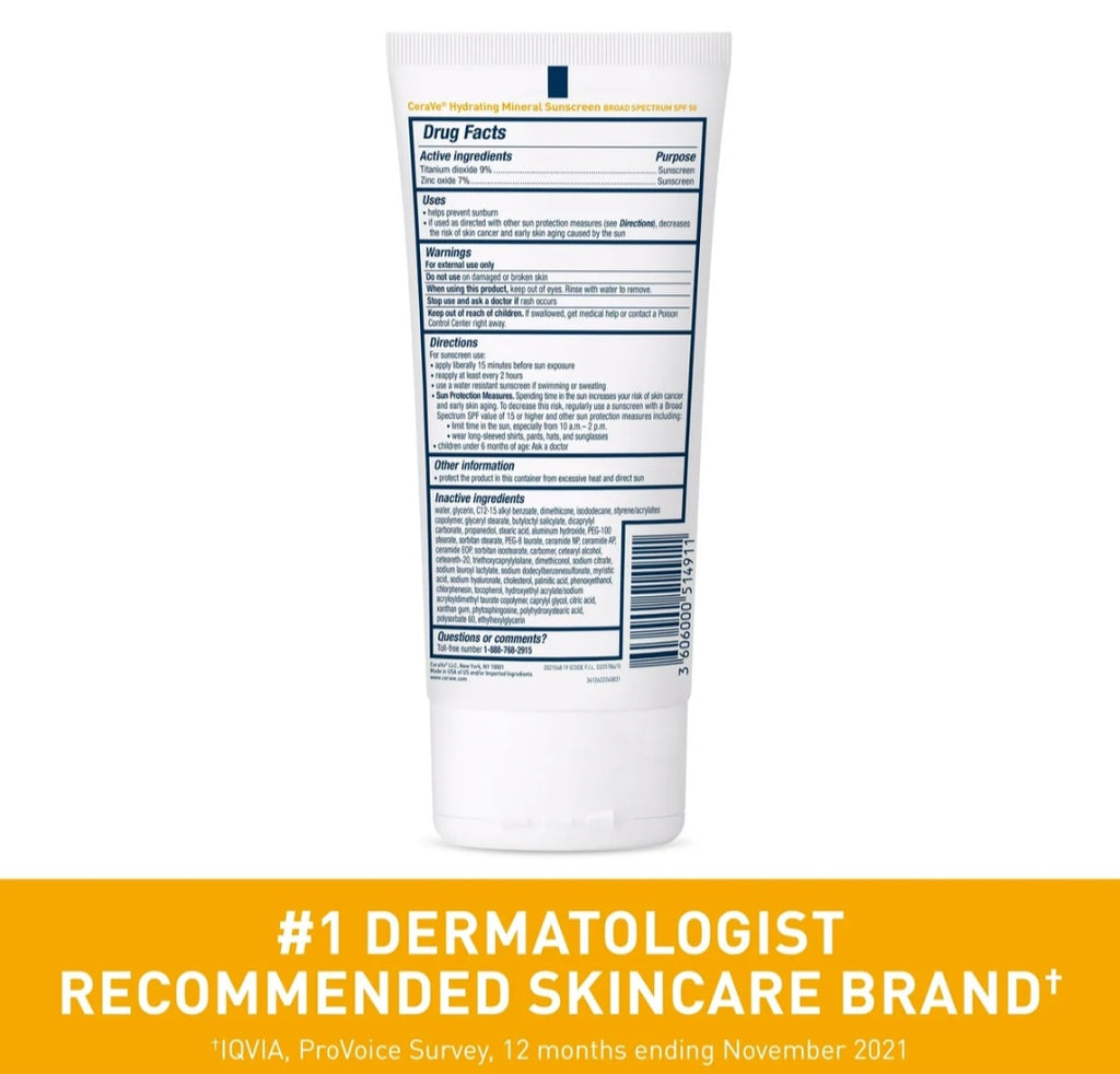 CeraVe - 100% Mineral Sunscreen SPF 50 - Body Sunscreen - 150ml