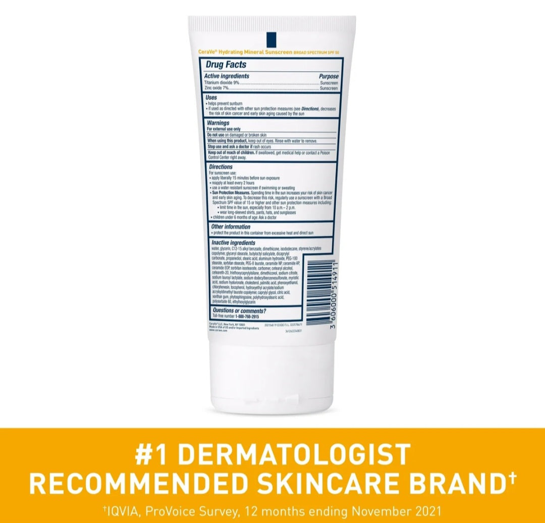 CeraVe - 100% Mineral Sunscreen SPF 50 - Body Sunscreen - 150ml