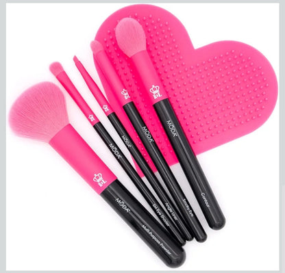 MODA Neon 6 pc Makeup Brush Set with Brush Cleaning Pad