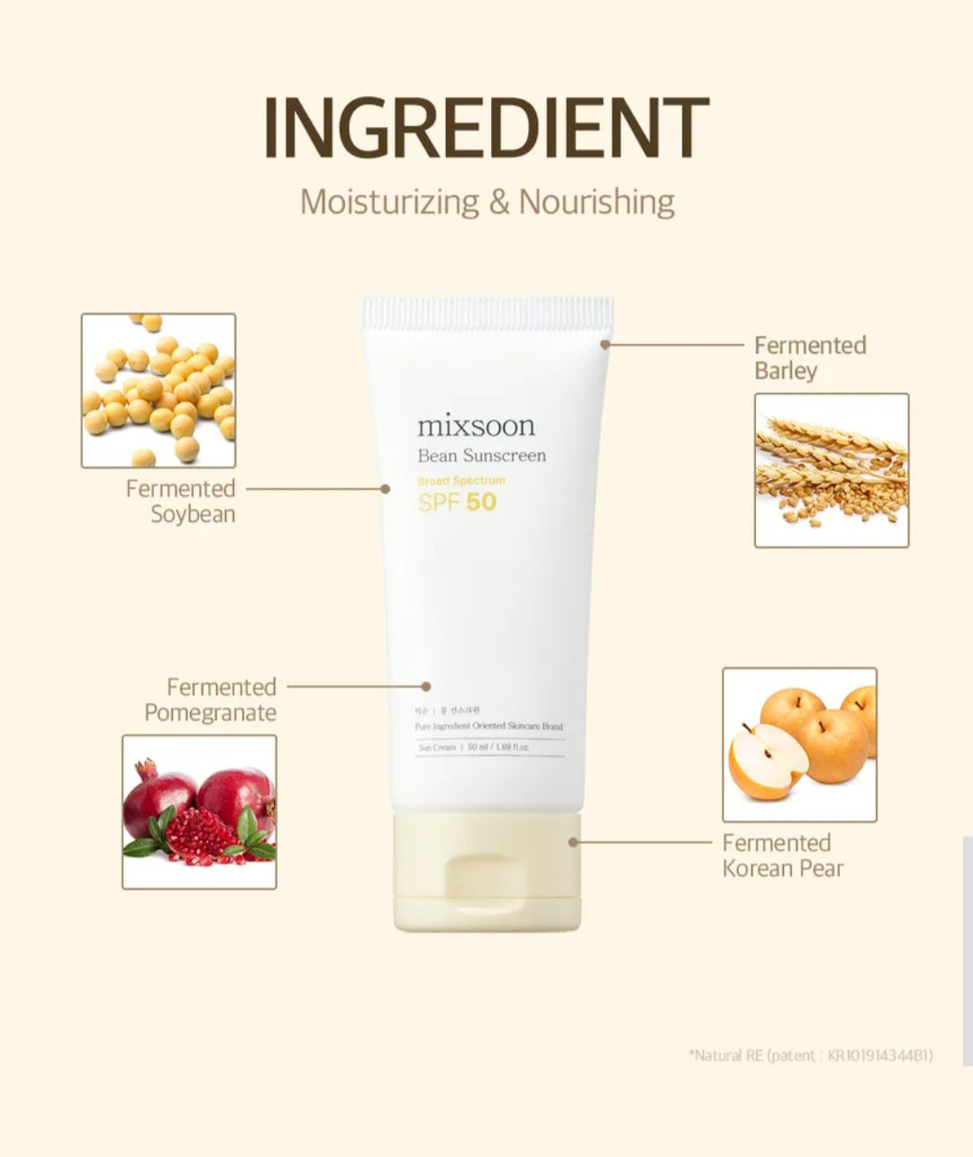 mixsoon - Bean Sunscreen, SPF50, 1.69 fl oz (50ml)