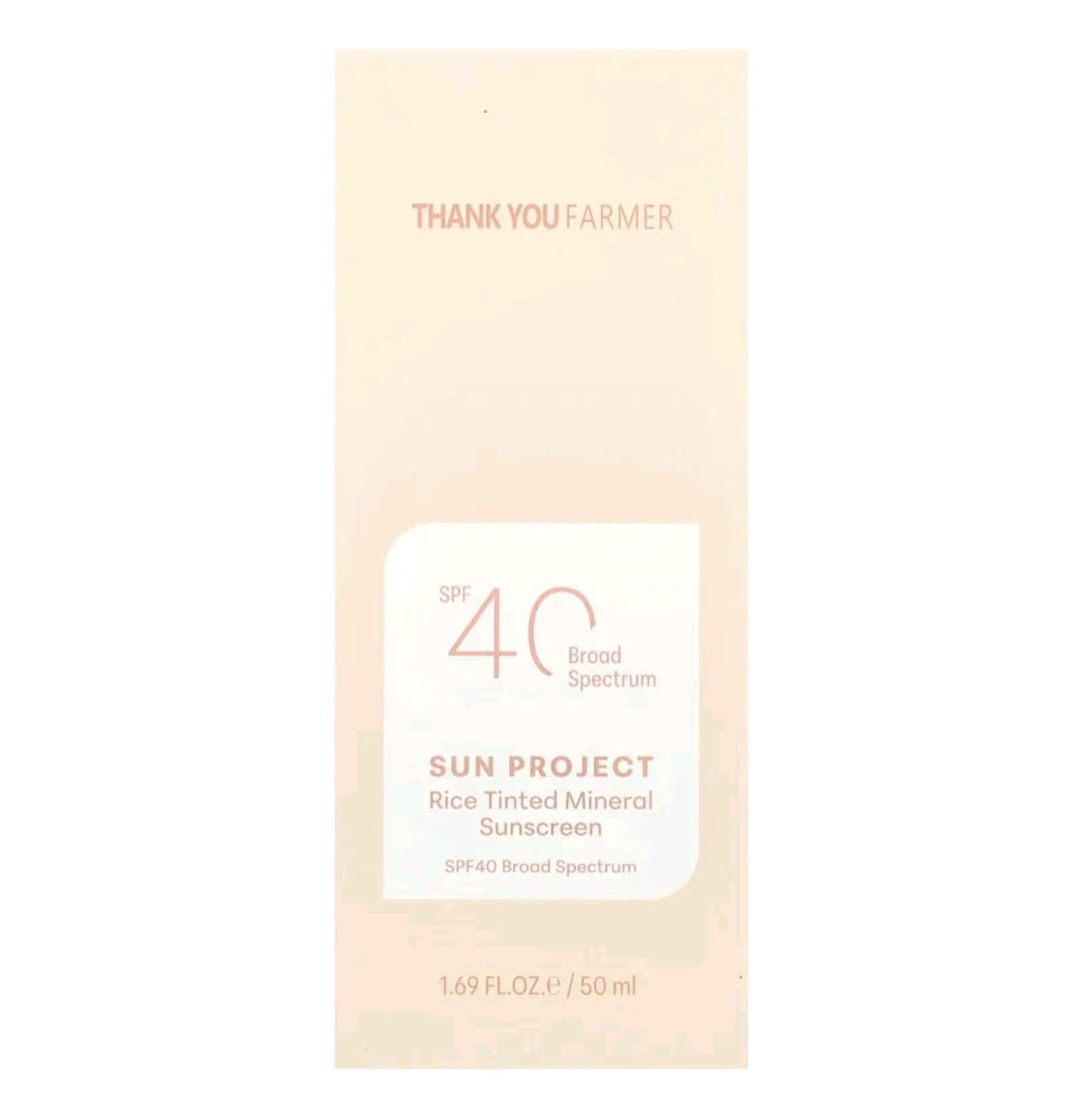 Thank You Farmer, Sun Project, Rice Tinted Mineral Sunscreen, SPF40, 1.69 fl oz (50 ml)