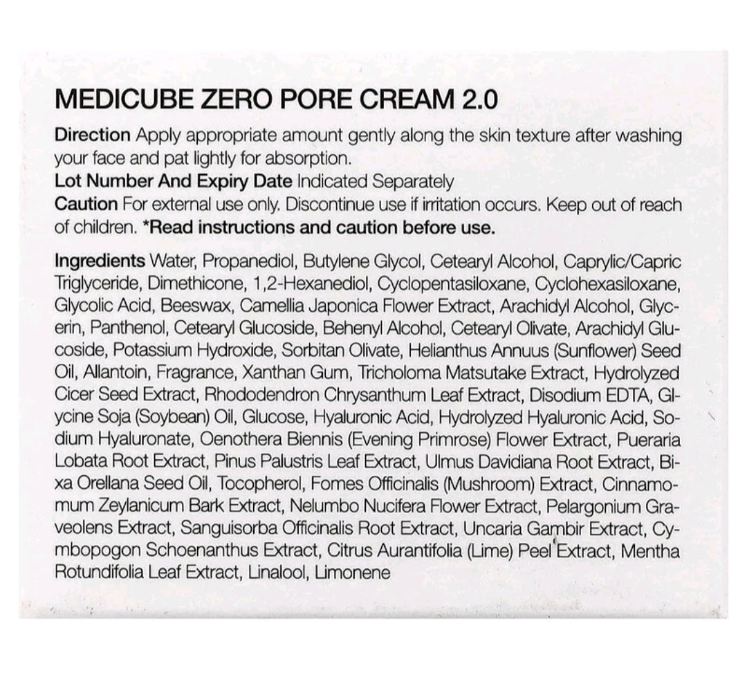 Medicube Zero Pore Cream 2.0, 1.69 fl oz (50 ml)