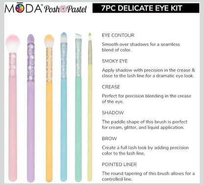 MODA Posh Pastel 7pc Delicate Eye Makeup Brush Kit