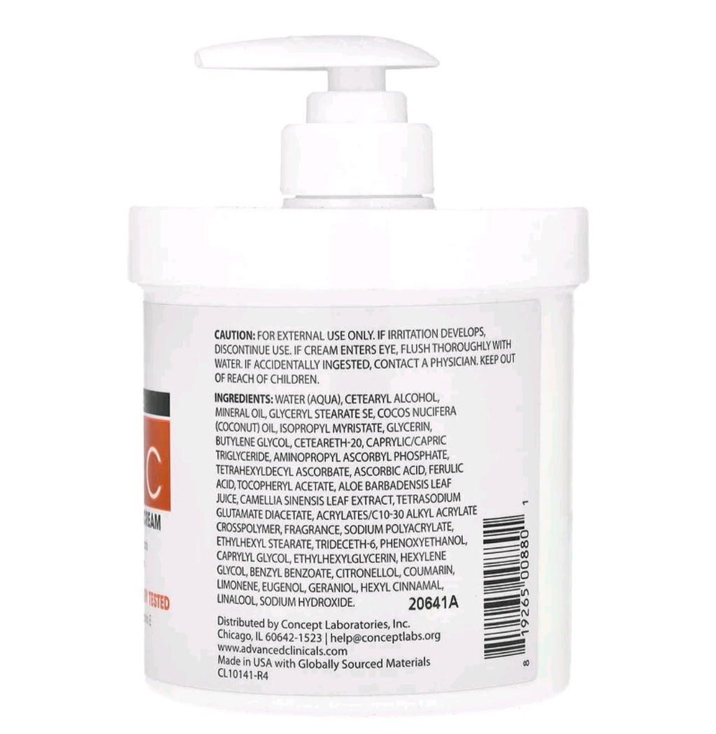 Advanced Clinicals Vitamin C, Advanced Brightening Cream, 16 oz (454 g)