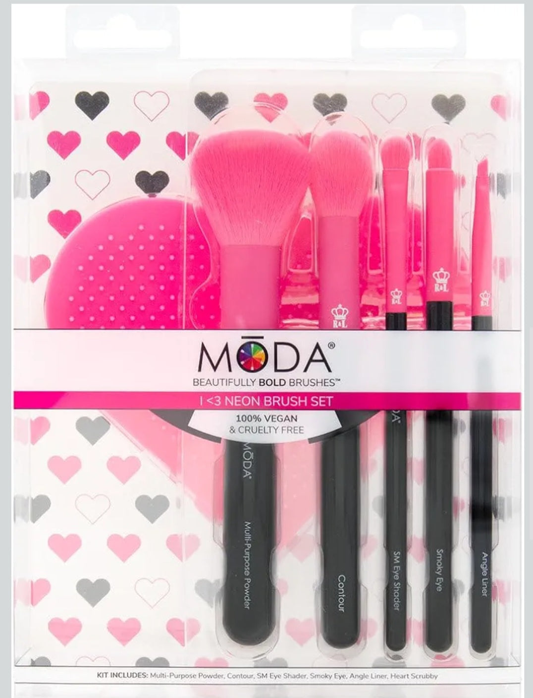 MODA Neon 6 pc Makeup Brush Set with Brush Cleaning Pad