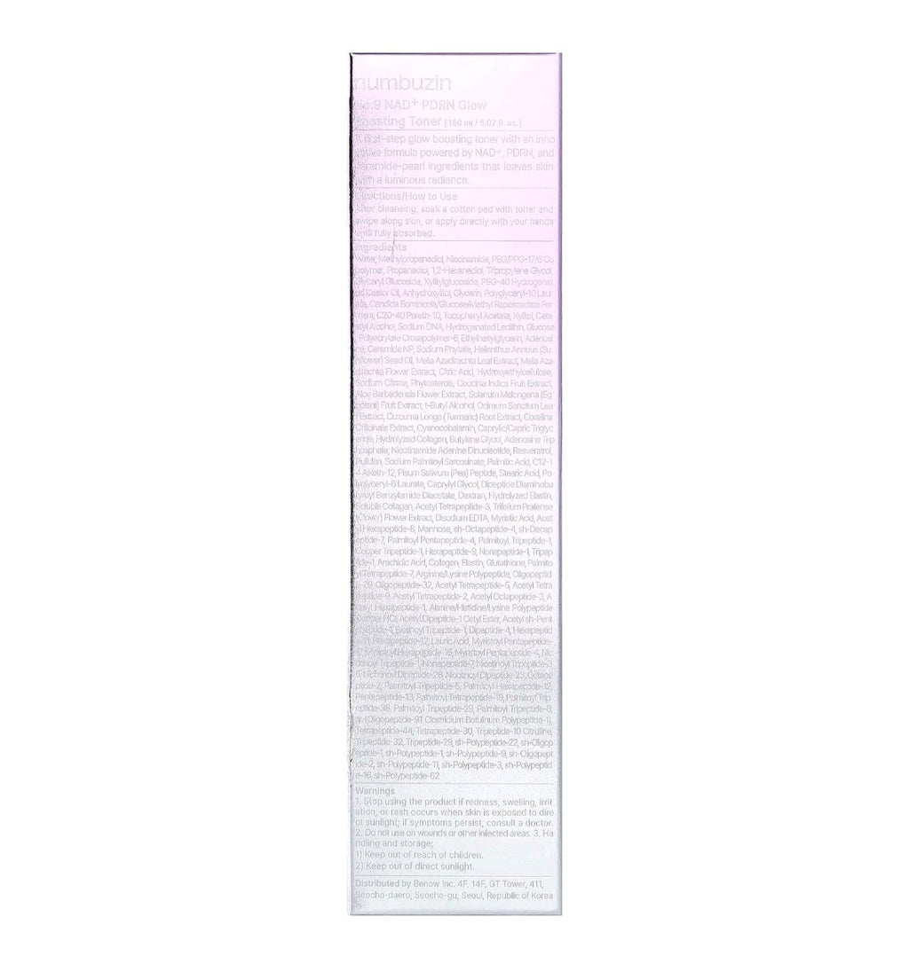 Numbuzin
No.9 NAD PDRN Glow Boosting Toner, 5.07 gl oz ( 150ml)
