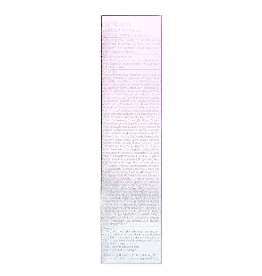 Numbuzin
No.9 NAD PDRN Glow Boosting Toner, 5.07 gl oz ( 150ml)