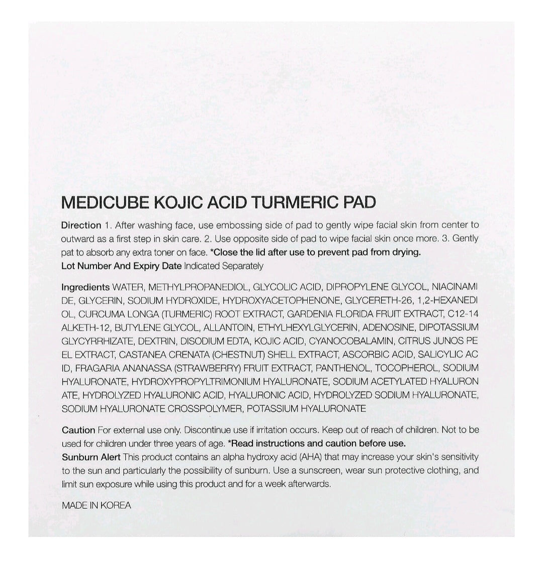 Medicube Kojic Acid, Turmeric Pad. 70 pads