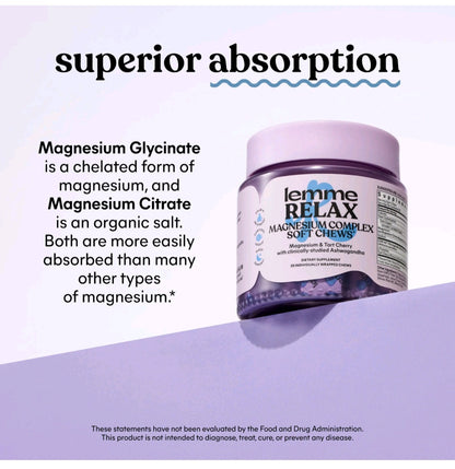 Lemme Relax Magnesium Soft Chews, Blackberry Lemonade, 30 individually Wrapped Chews