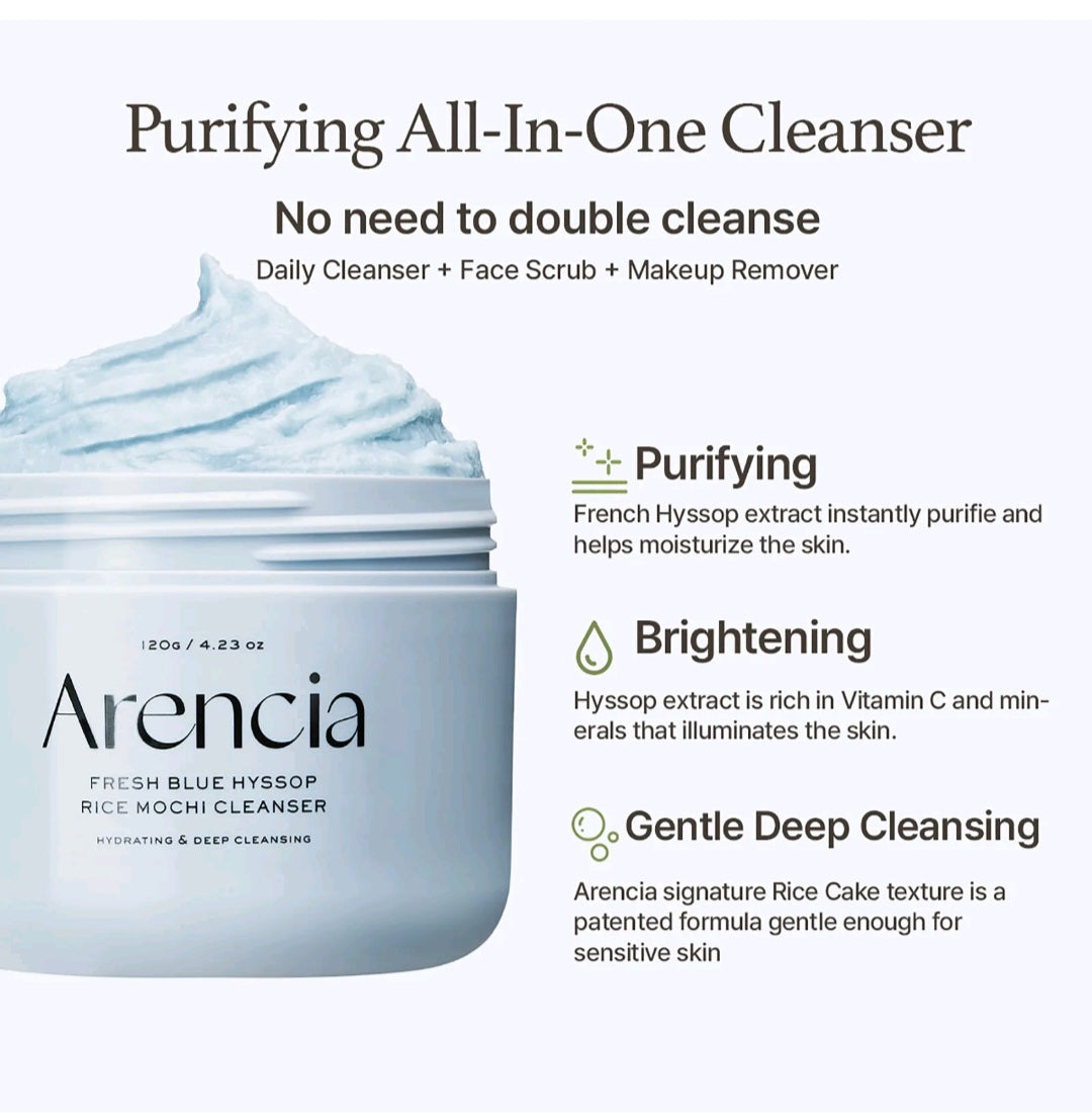 Arencia Fresh Blue Hyssop Rice Mochi Cleanser 120g