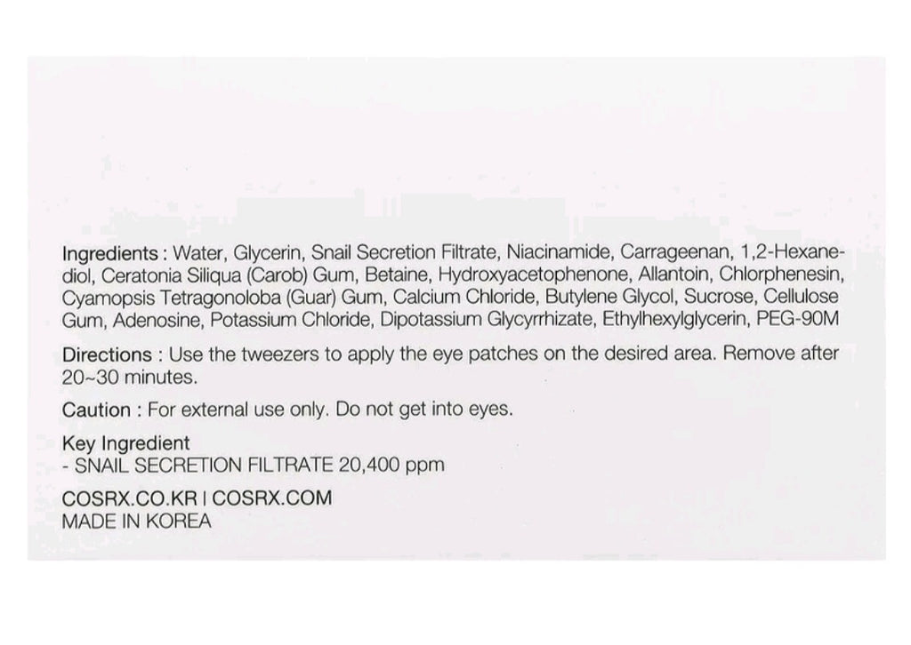 Cosrx Advanced Snail Hydrogel Eye Patch, 60 Patches, 3.17 oz (90 g)