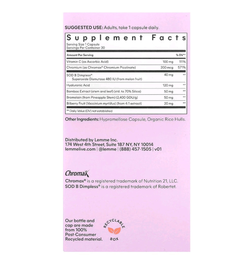 LEMME SMOOTH Cellulite Support & Skin Smoothing Capsules, 30 vegan capsules