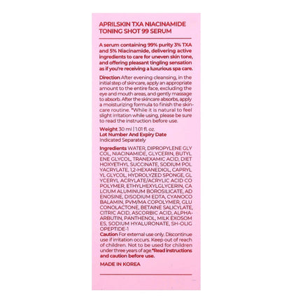 APRILSKIN TXA Niacinamide Toning Shot 99 Serum – 30ml | Spicule-Infused Brightening & Pore Care Serum