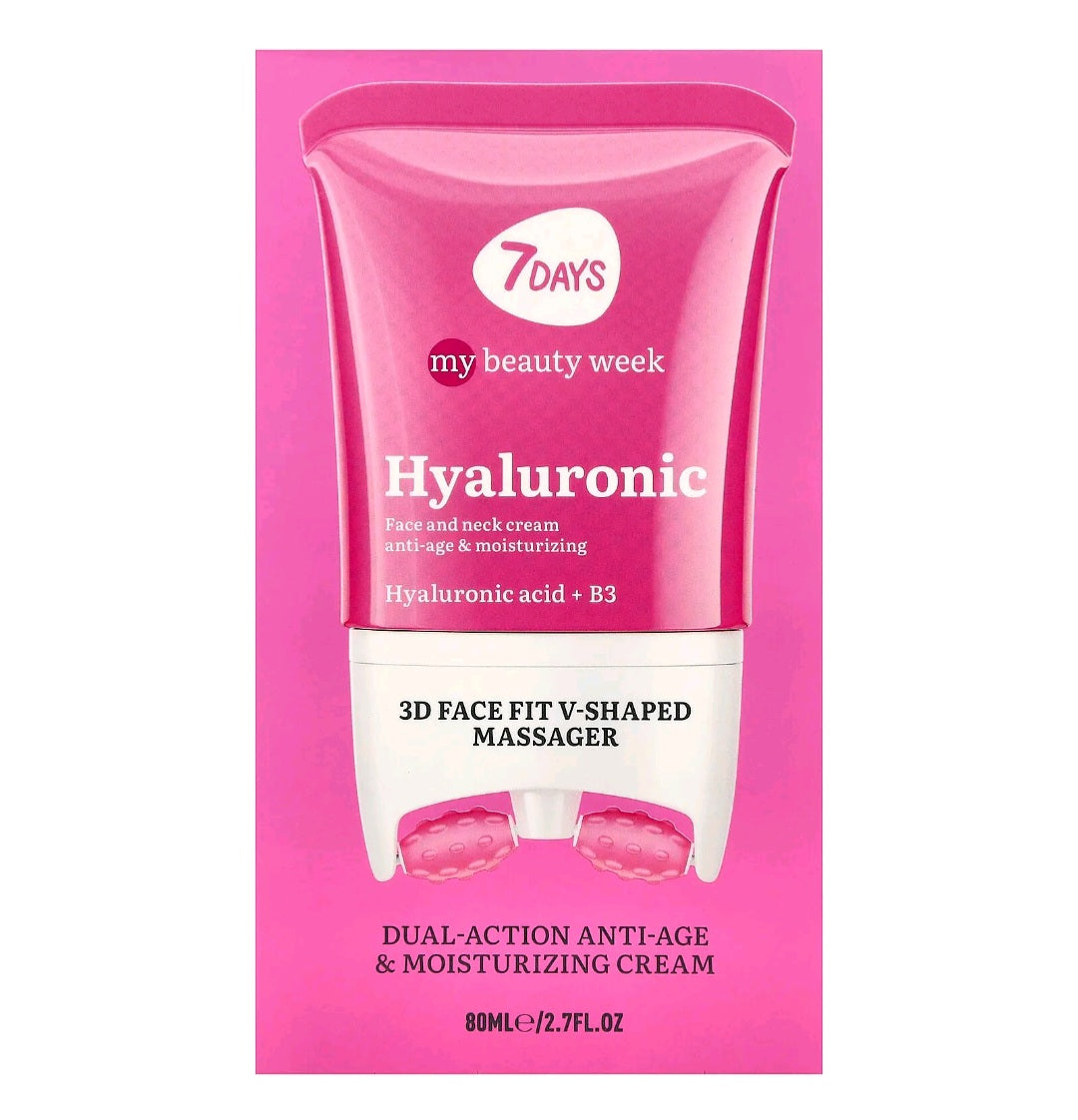 7 Days Beauty Face cream 3D massager, anti-age and moisturizing, Hyaluronic( 80 ML)