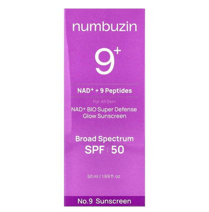 Numbuzin No.9 NAD+ Bio Super Defense, PEPTIDES Glow Sunscreen, SPF50