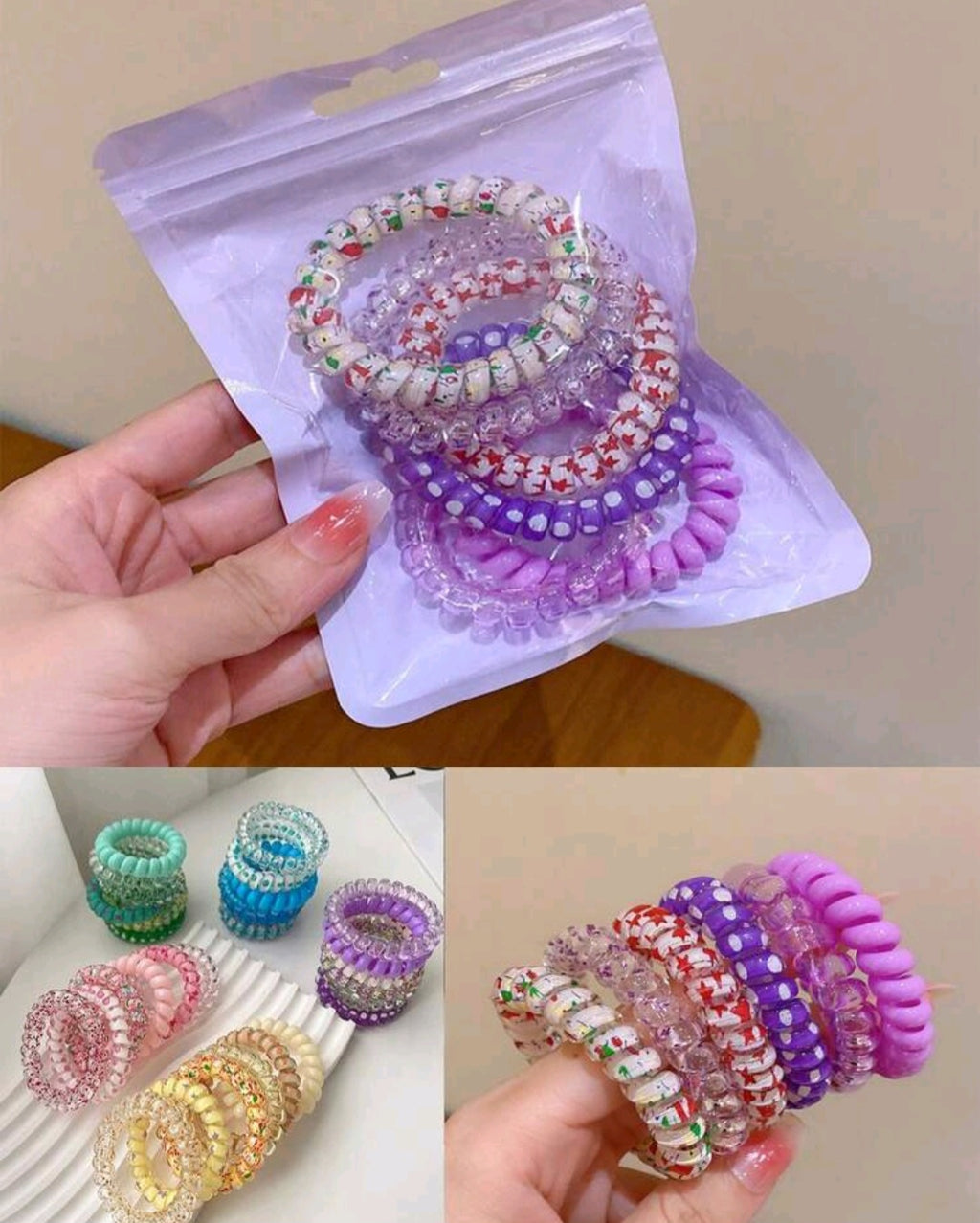 6 pieces, Spiral Hair Scrunchies