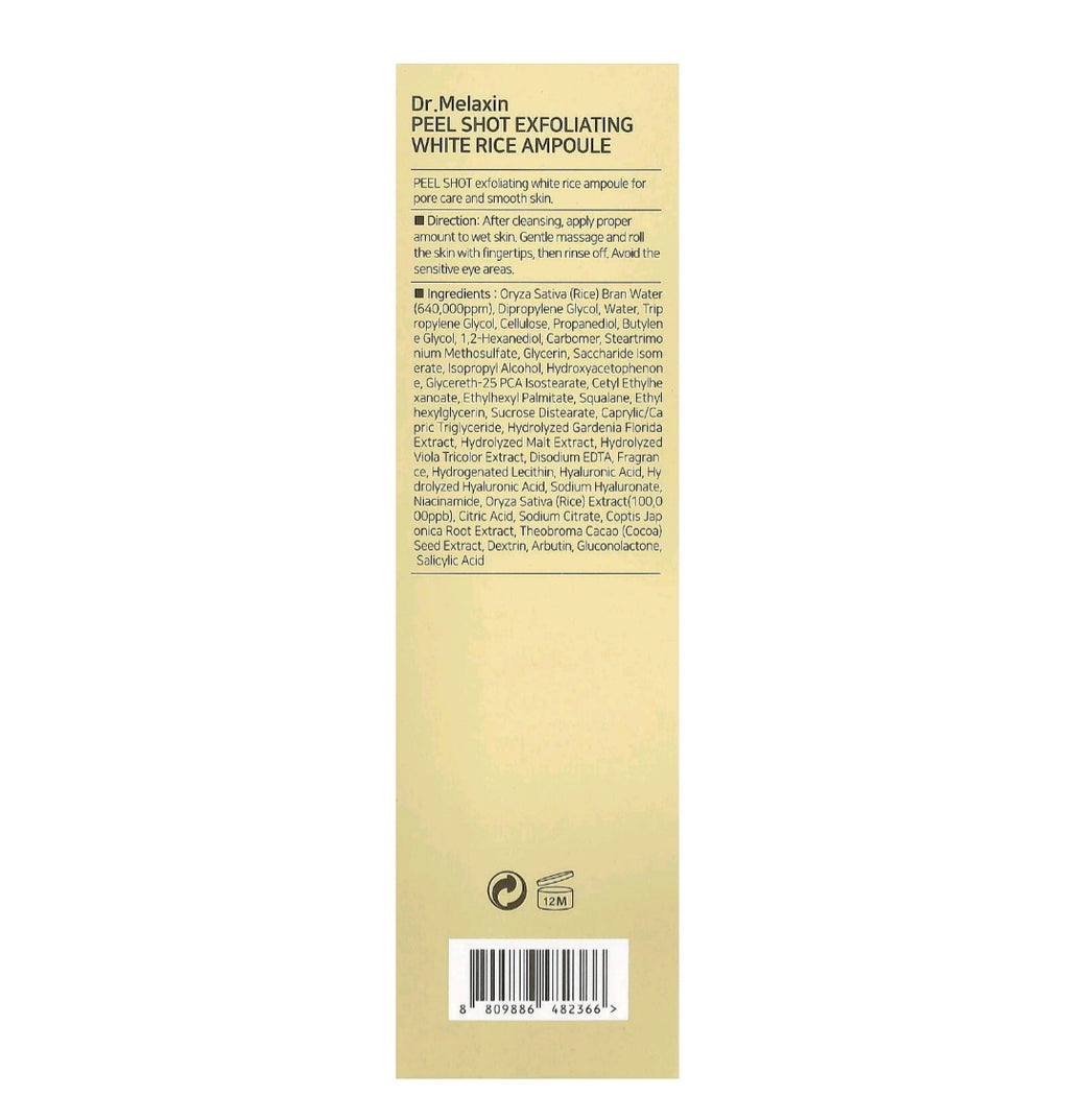 Dr.Melaxin
Peel Shot Exfoliant Rice Ampoule all skin types (80ml)