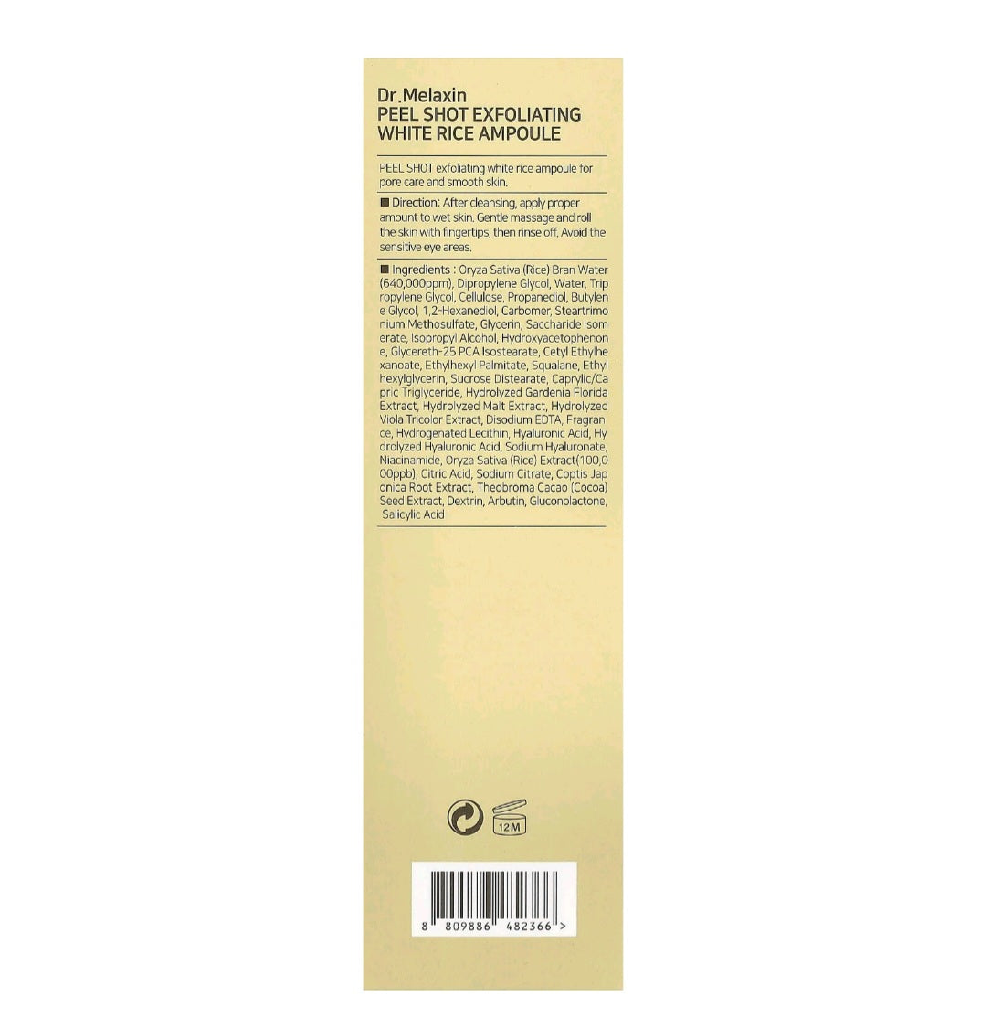 Dr.Melaxin
Peel Shot Exfoliant Rice Ampoule all skin types (80ml)