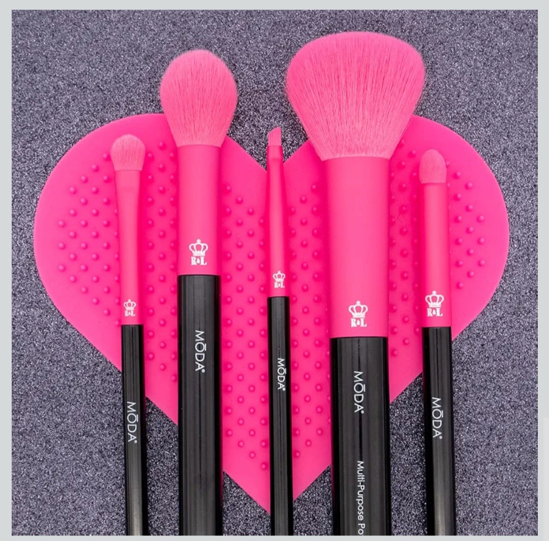 MODA Neon 6 pc Makeup Brush Set with Brush Cleaning Pad
