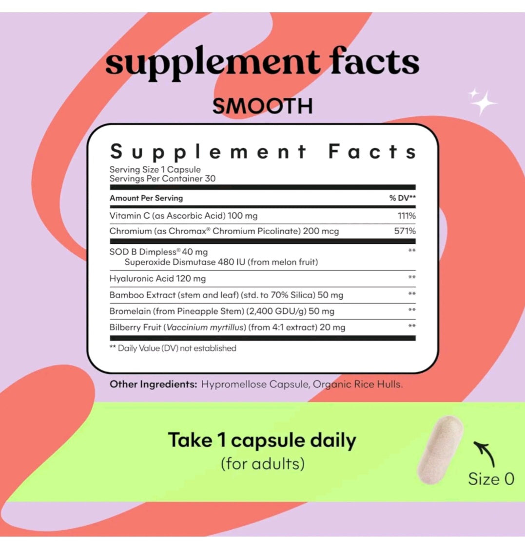LEMME SMOOTH Cellulite Support & Skin Smoothing Capsules, 30 vegan capsules