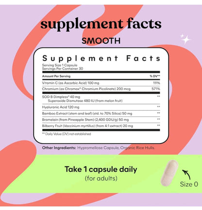 LEMME SMOOTH Cellulite Support & Skin Smoothing Capsules, 30 vegan capsules