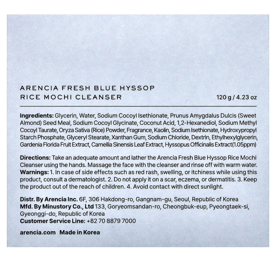 Arencia Fresh Blue Hyssop Rice Mochi Cleanser 120g