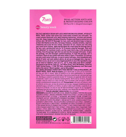 7 Days Beauty Face cream 3D massager, anti-age and moisturizing, Hyaluronic( 80 ML)