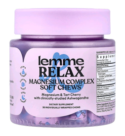 Lemme Relax Magnesium Soft Chews, Blackberry Lemonade, 30 individually Wrapped Chews